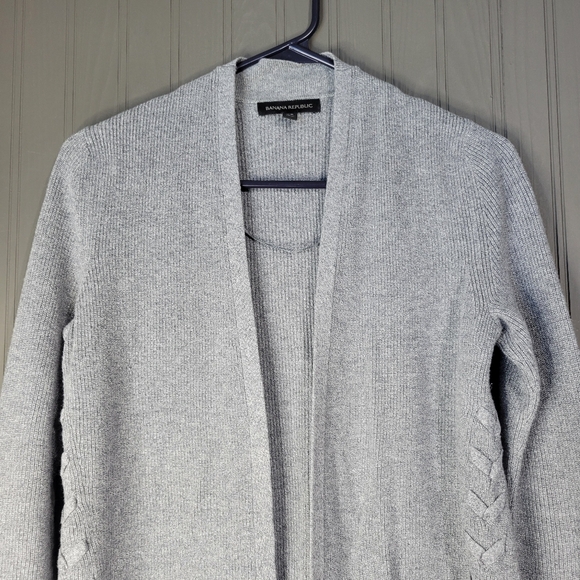 Banana Republic Open Front Cardigan Side Cable Knit Detailing Gray Women's XS - Picture 3 of 8